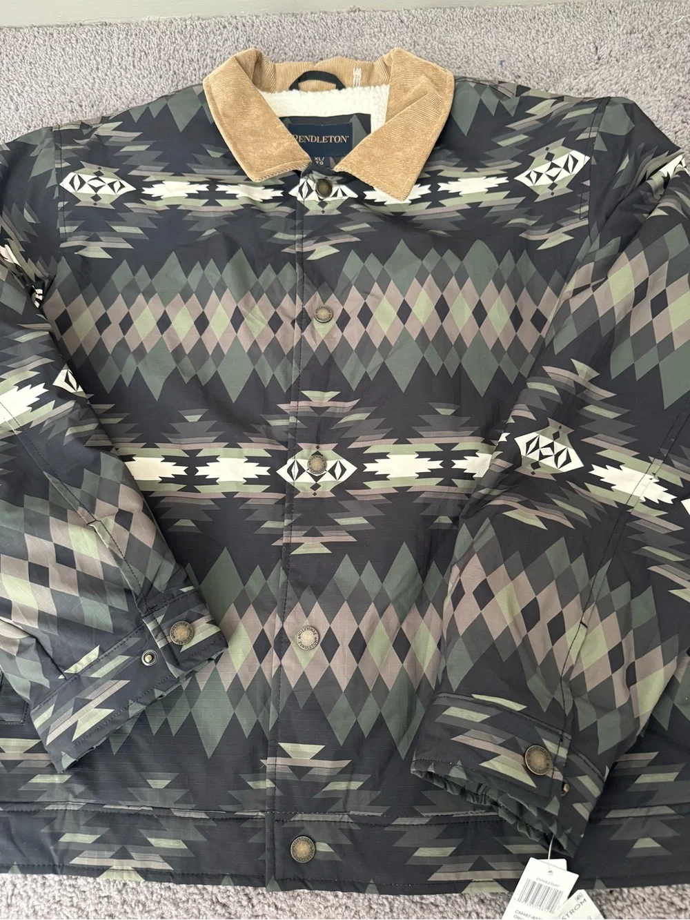 Pendleton Black & Olive Aztec Sherpa-Lined Papago Bomber Jacket- Size XL- NWT